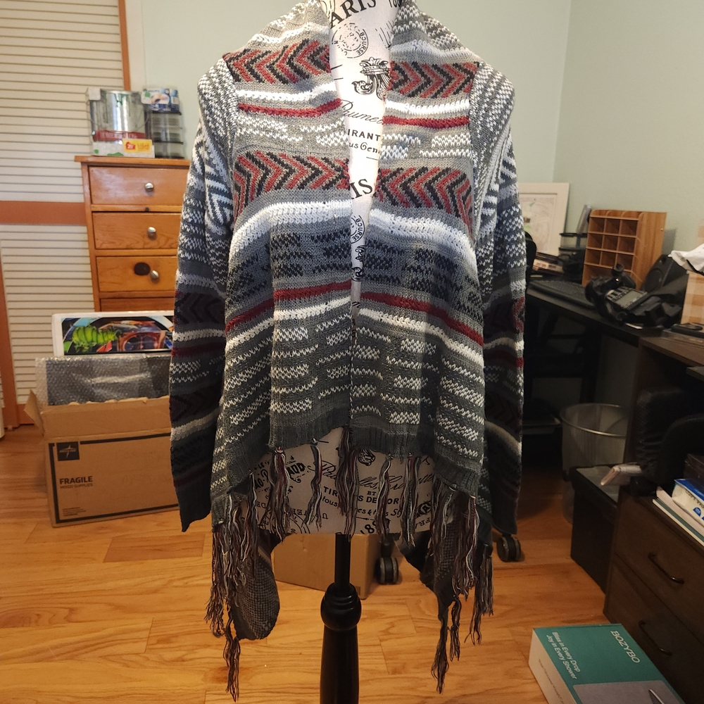 Juniors Open-Front Fringe Cardigan Sweater